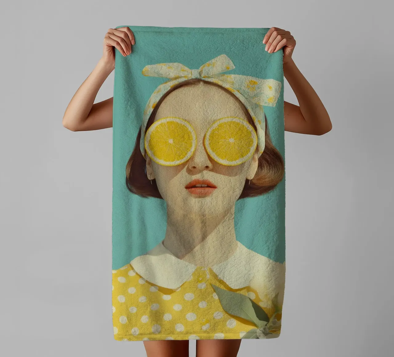 Ritratto femminile con limone asciugamano da bagno da Imagine