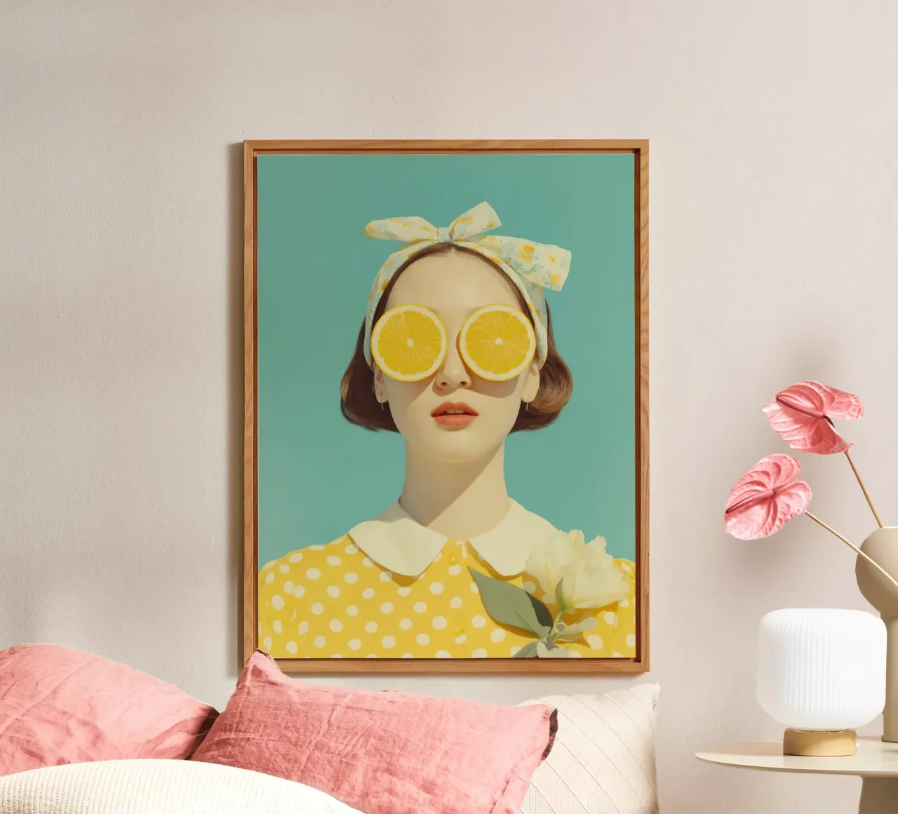 Ritratto femminile con limone alluminio dibond da Imagine