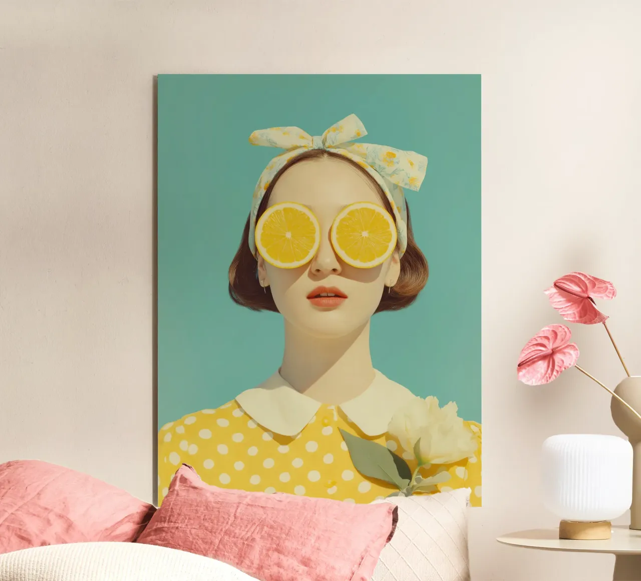 Ritratto femminile con limone alluminio dibond da Imagine