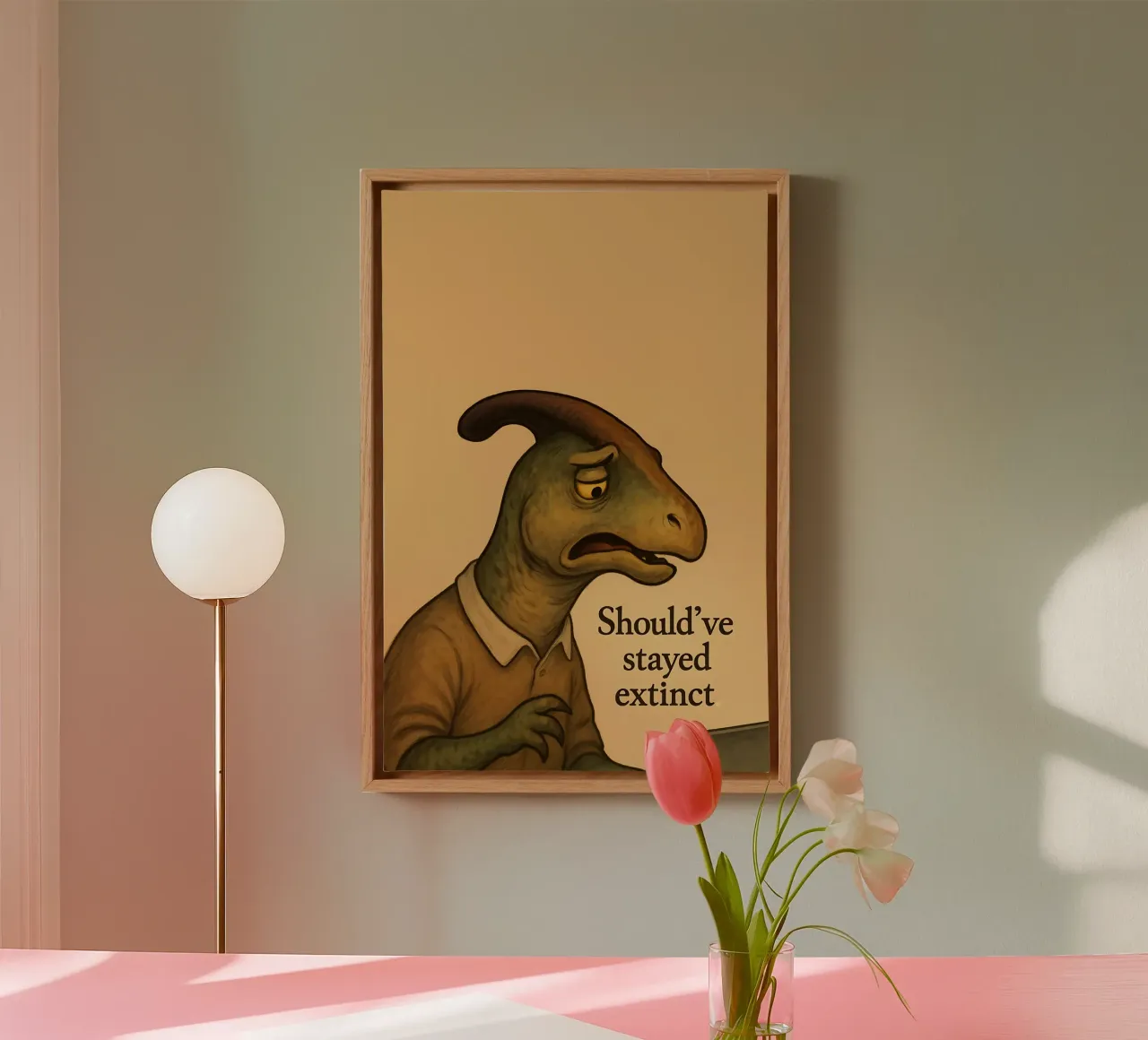 Funny Saurolophus Meme canvas met Baklijst van Funny Humor Art