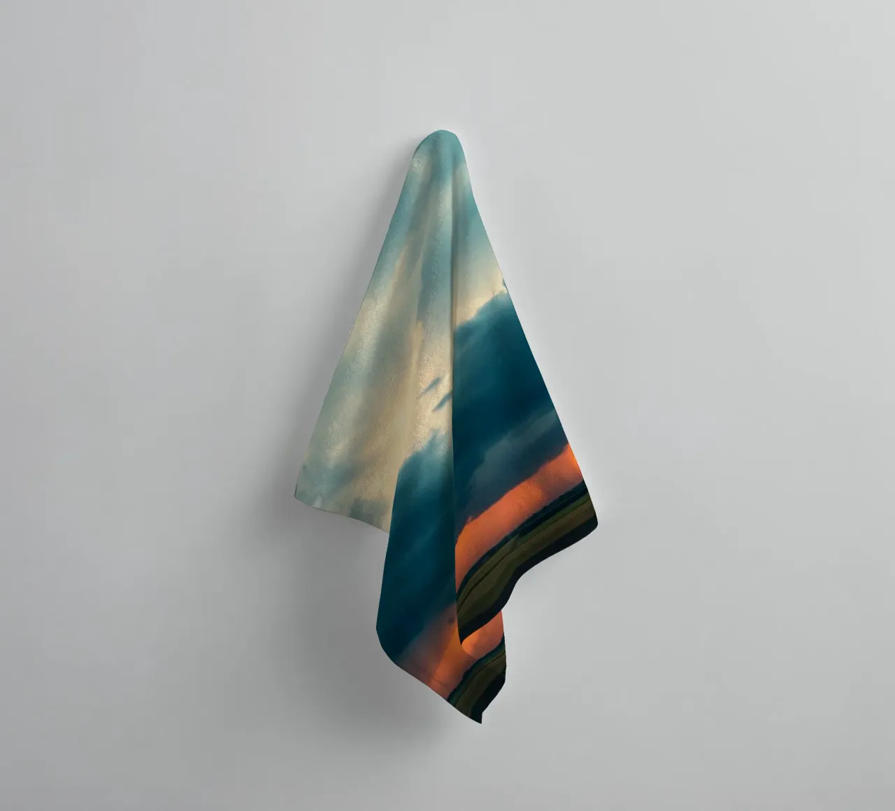 Dramatic sunset sky over open fields with towering clouds towel by DesignDoodle