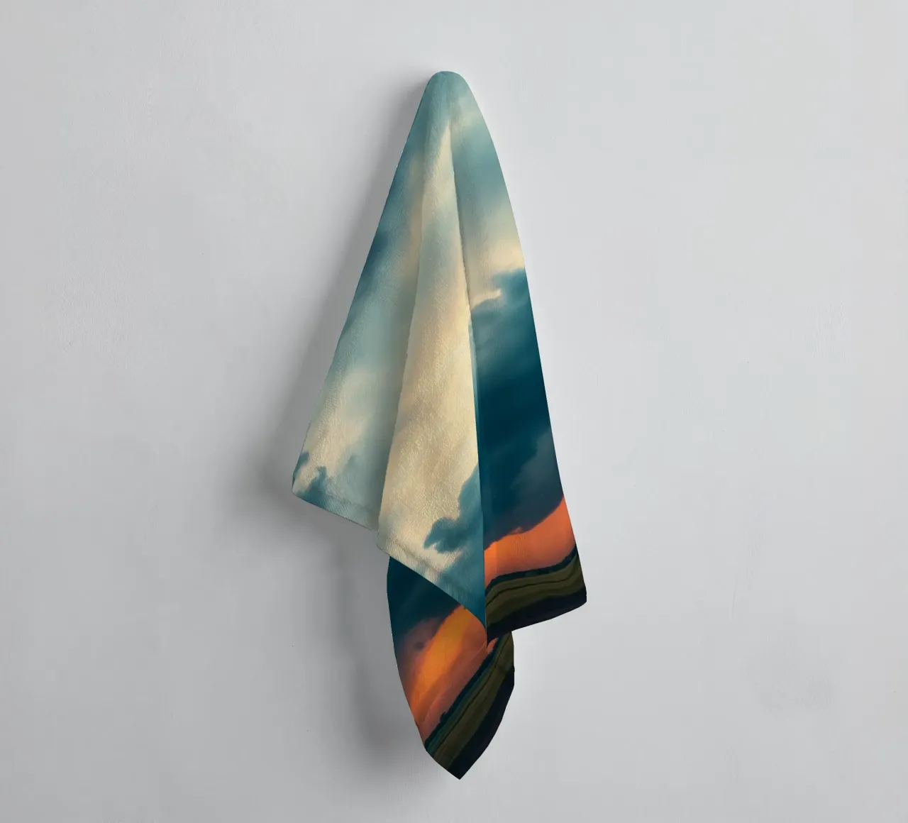 Dramatic sunset sky over open fields with towering clouds towel by DesignDoodle