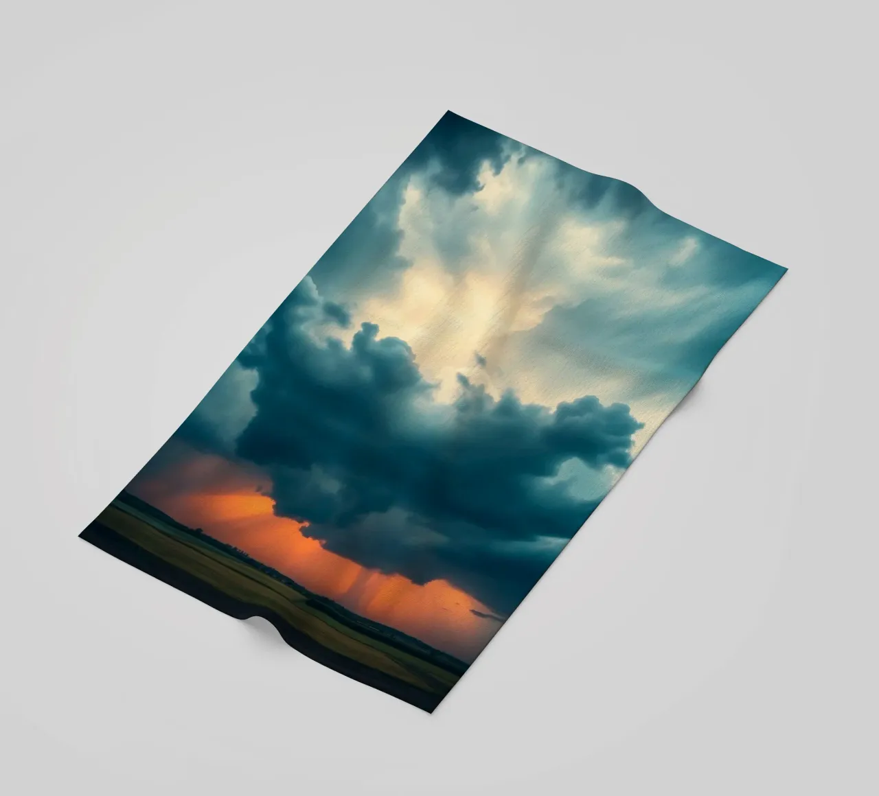 Dramatic sunset sky over open fields with towering clouds beach towel by DesignDoodle