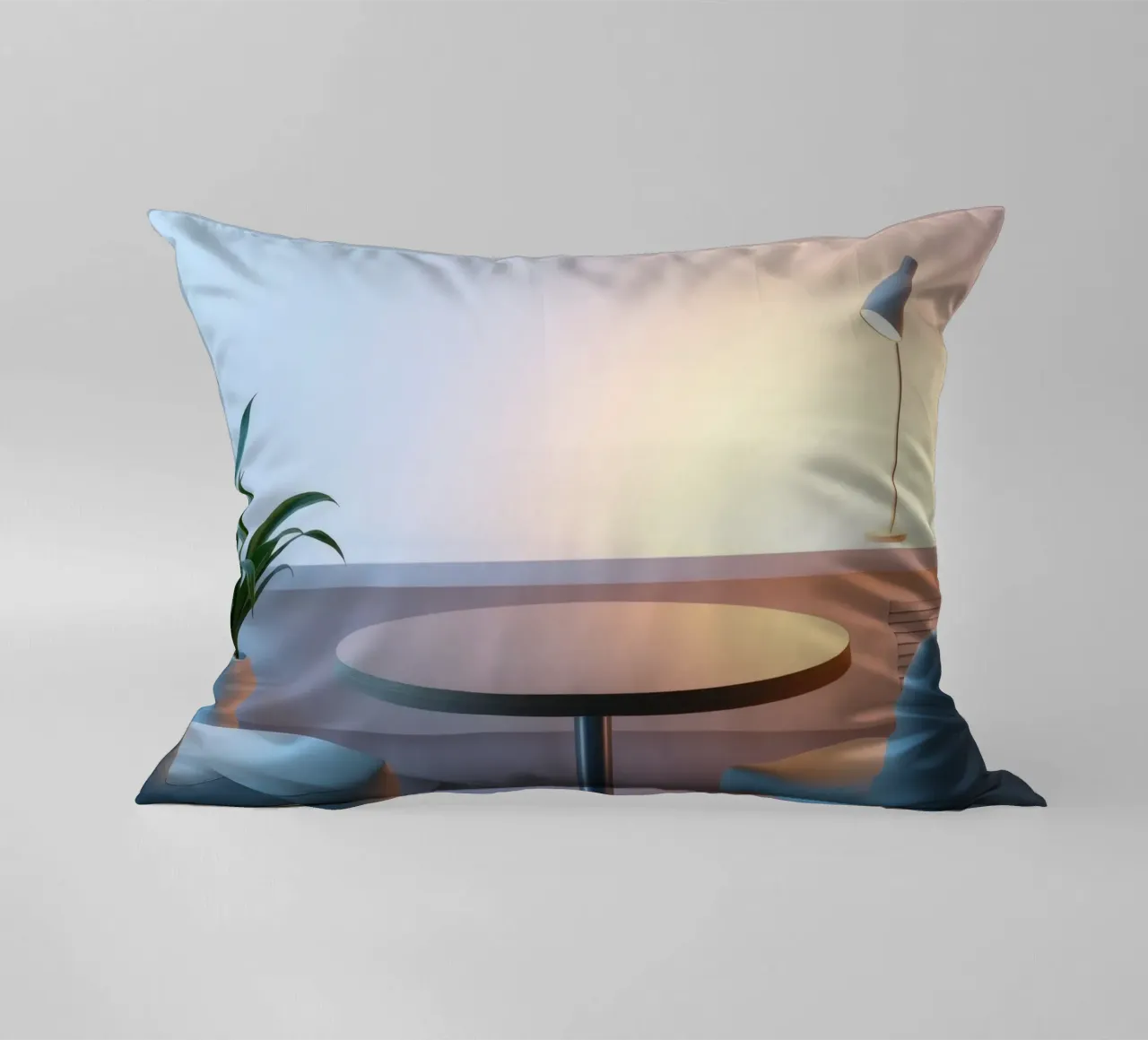 Accogliente angolo interno con luci soffuse e piante cuscino da DesignDoodle