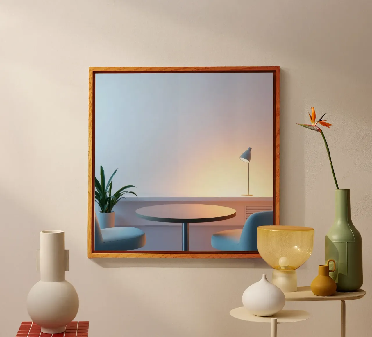 Accogliente angolo interno con luci soffuse e piante plexiglass da DesignDoodle