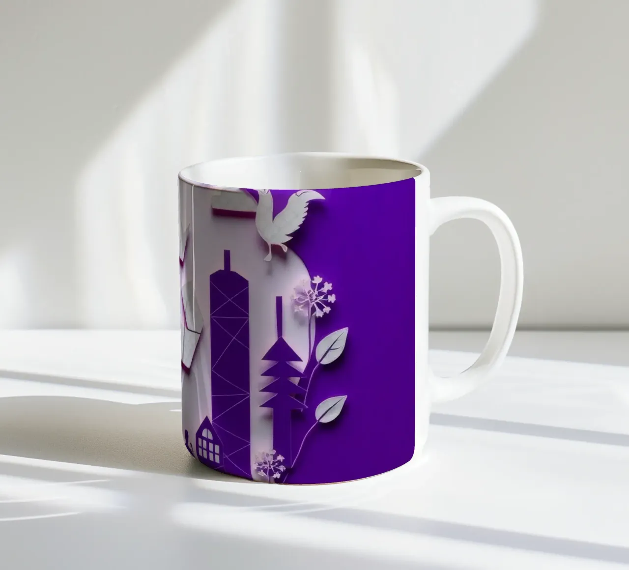 Accogliente angolo interno con luci soffuse, piante riciclate tazza in ceramica da DesignDoodle