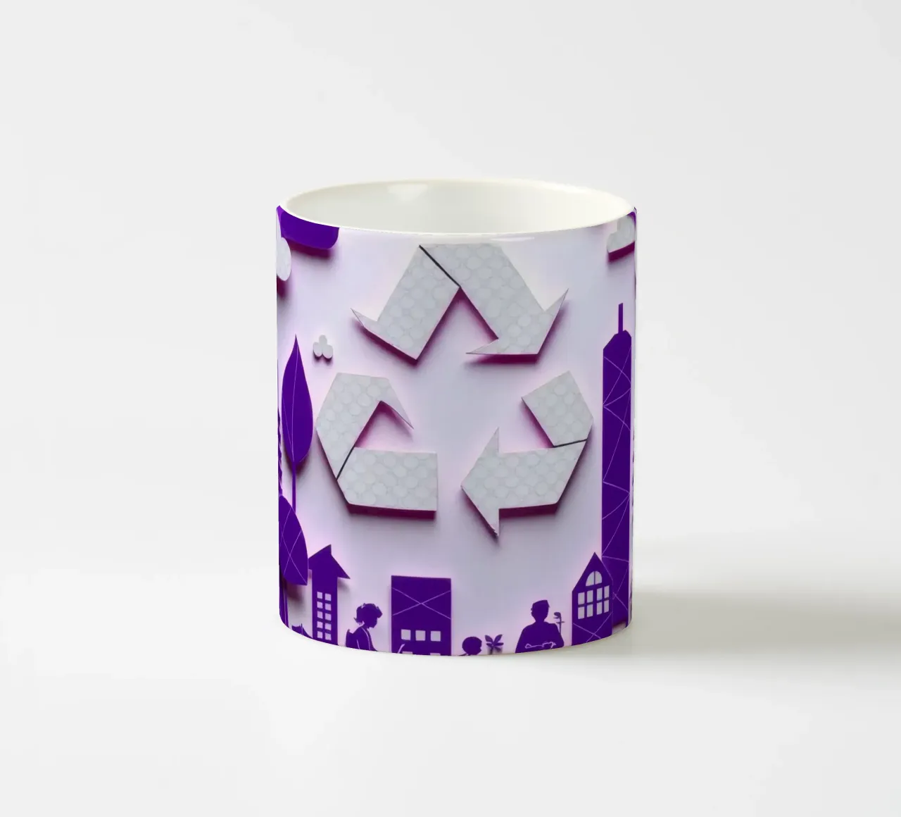 Accogliente angolo interno con luci soffuse, piante riciclate tazza in ceramica da DesignDoodle