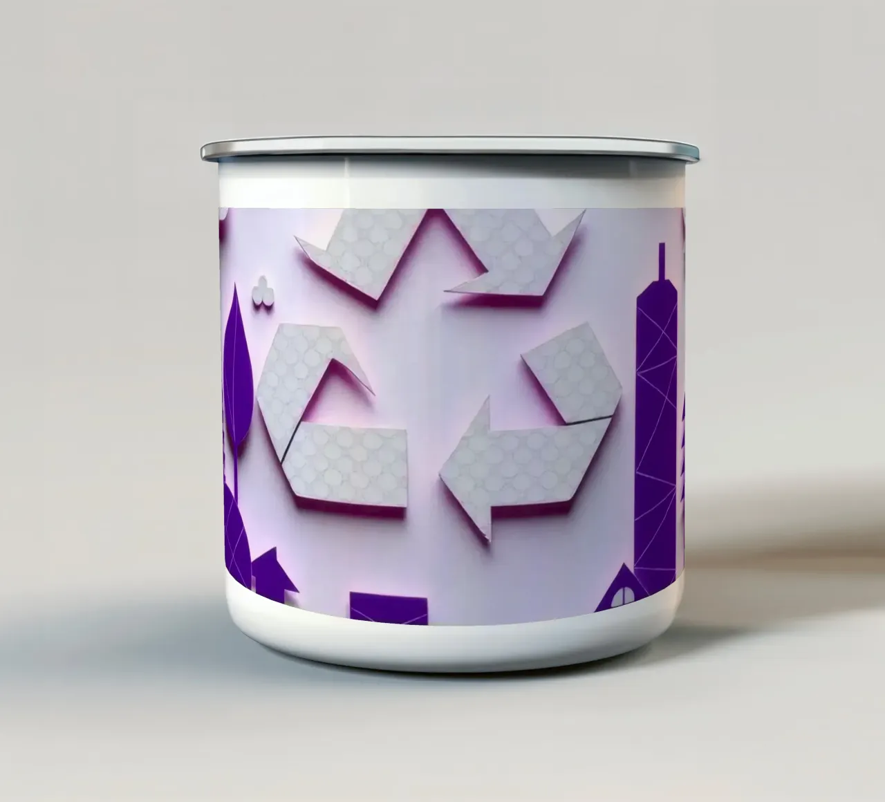 Accogliente angolo interno con luci soffuse, piante riciclate tazza in smalto da DesignDoodle