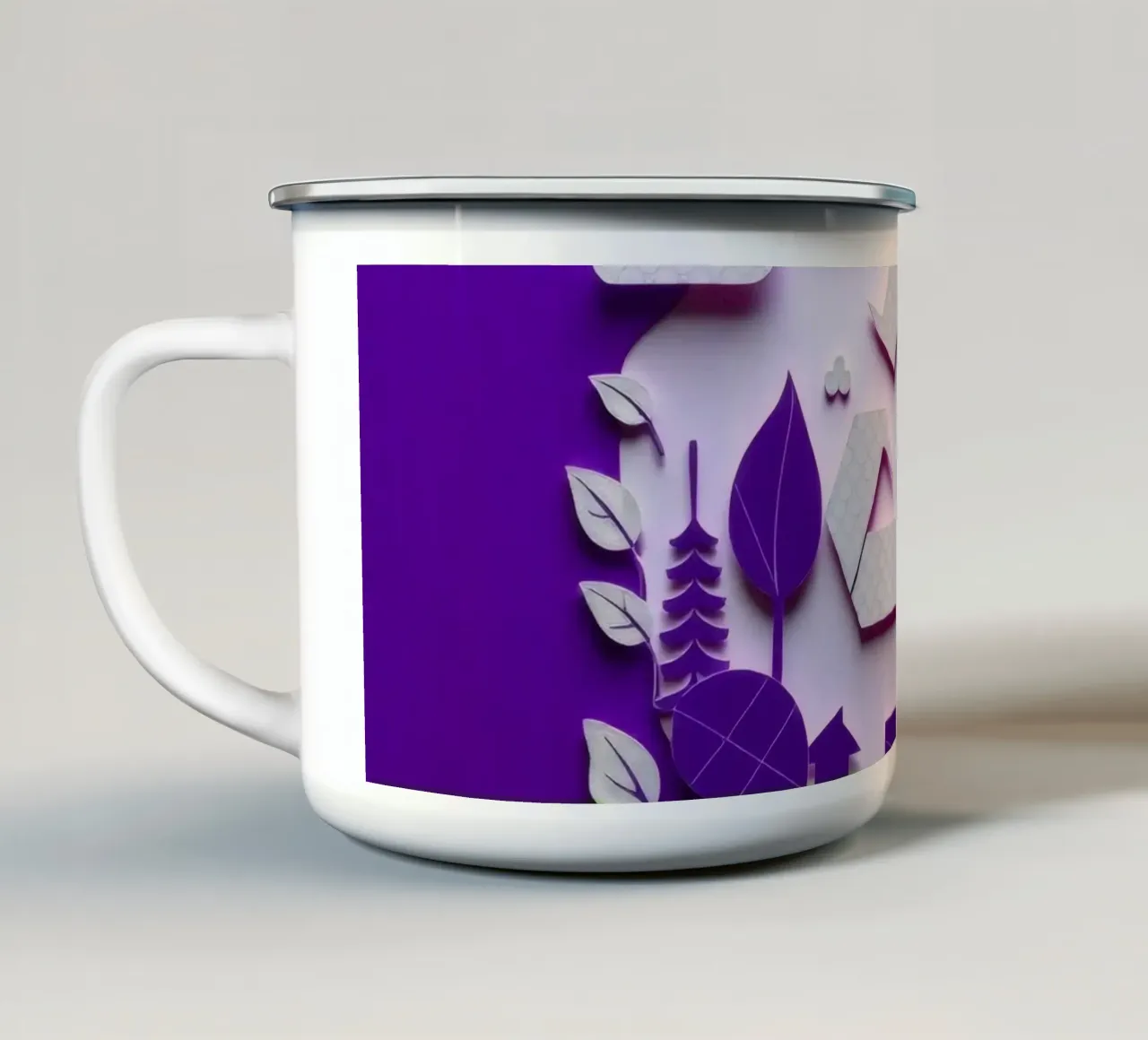 Accogliente angolo interno con luci soffuse, piante riciclate tazza in smalto da DesignDoodle