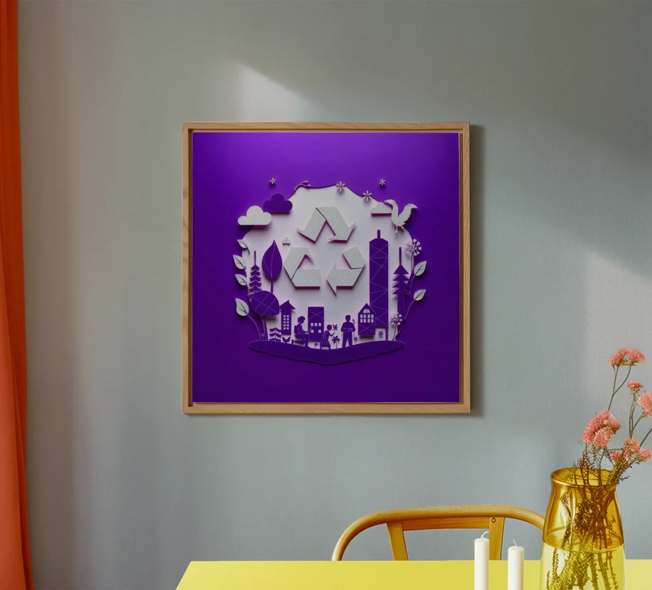 Accogliente angolo interno con luci soffuse, piante riciclate pannello forex da DesignDoodle