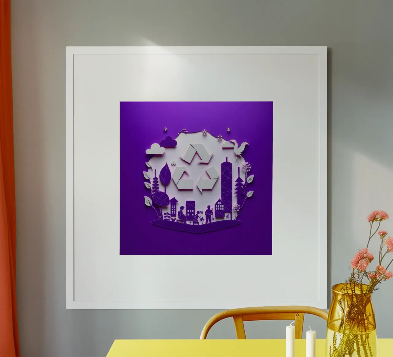 Accogliente angolo interno con luci soffuse, piante riciclate carta hahnemühle da DesignDoodle