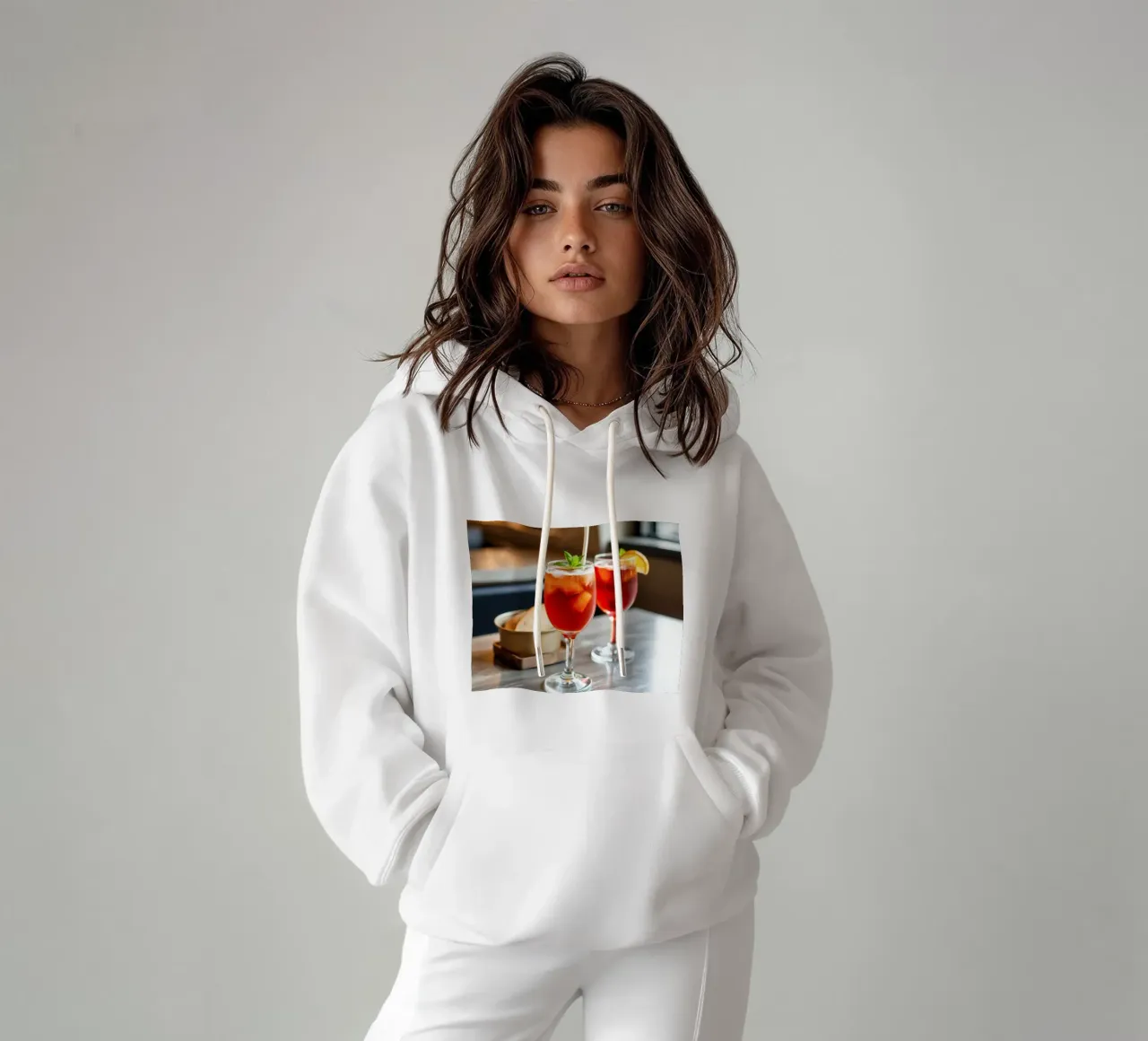 Bevande ghiacciate rinfrescanti servite con pane in un accogliente caffè felpa con cappuccio da DesignDoodle