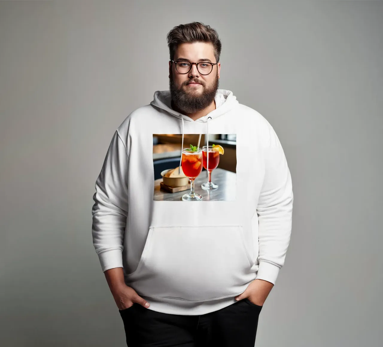 Bevande ghiacciate rinfrescanti servite con pane in un accogliente caffè felpa con cappuccio da DesignDoodle