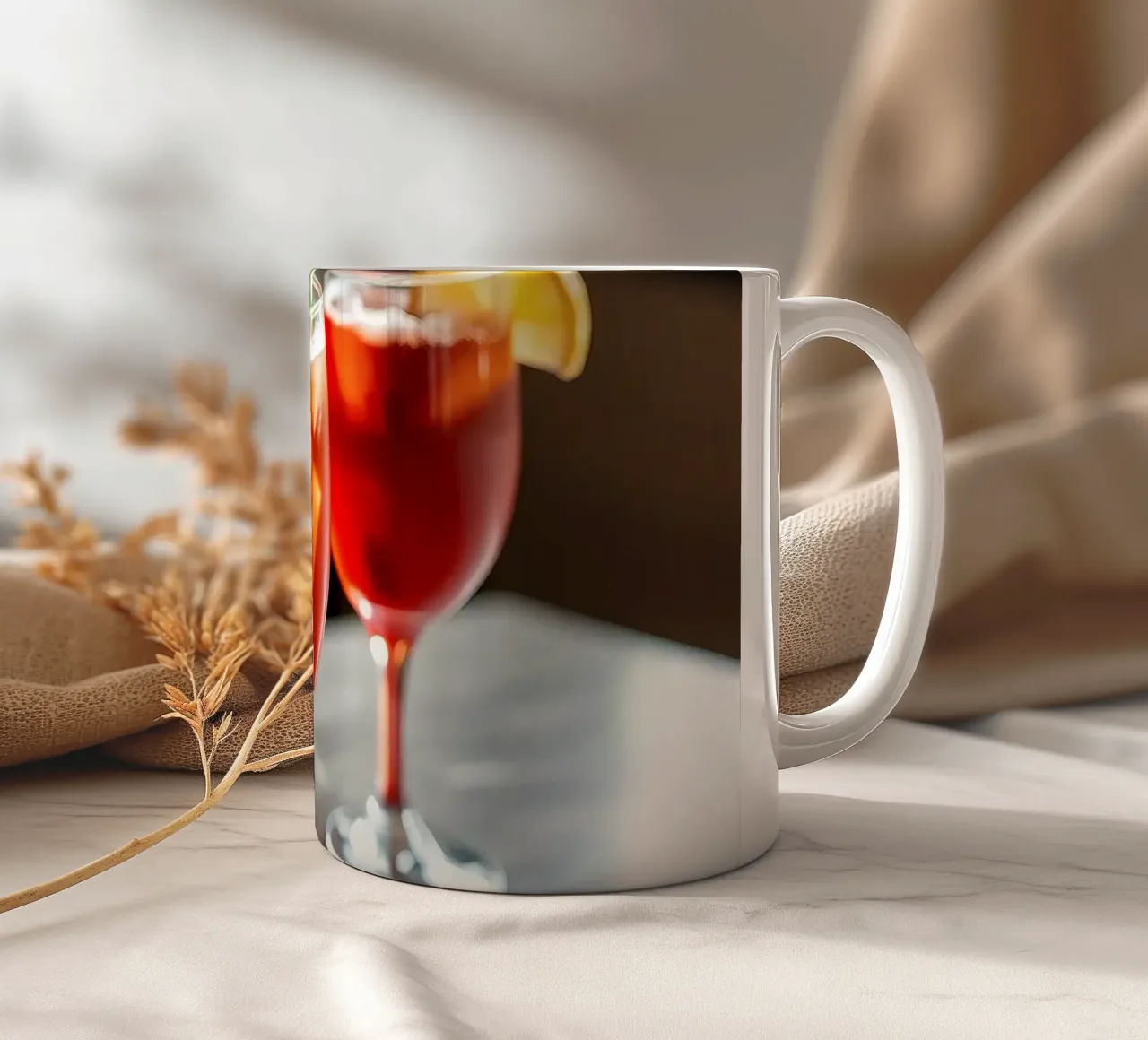 Bevande ghiacciate rinfrescanti servite con pane in un accogliente caffè tazza in ceramica da DesignDoodle