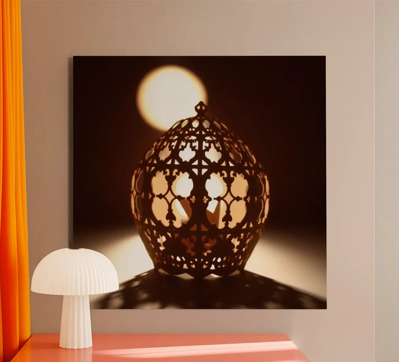 Lanterna dal design complicato che proietta una luce calda al tramonto alluminio dibond da DesignDoodle