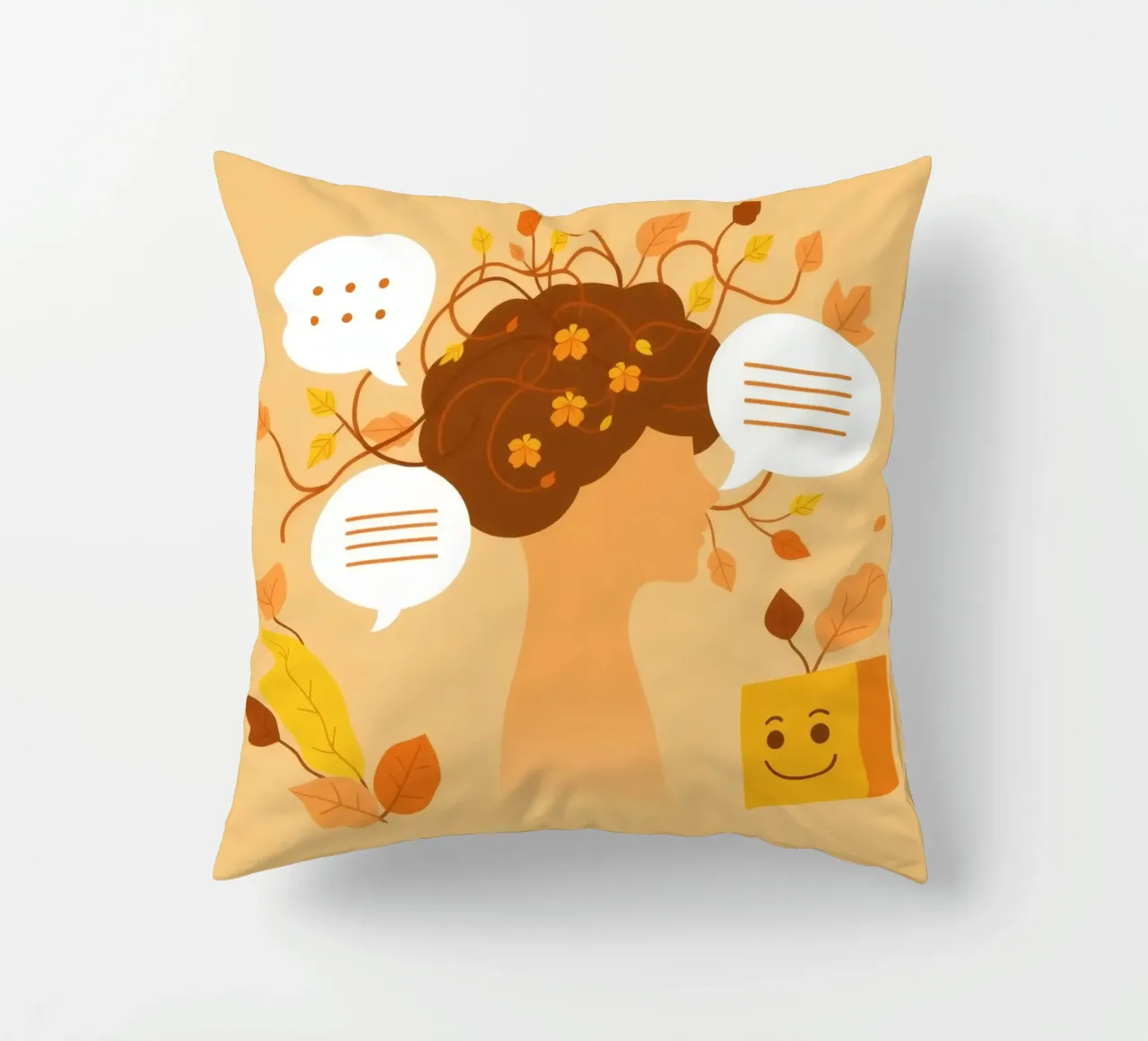 mente con pensieri floreali ed elementi della natura in un morbido autunno cuscino da DesignDoodle