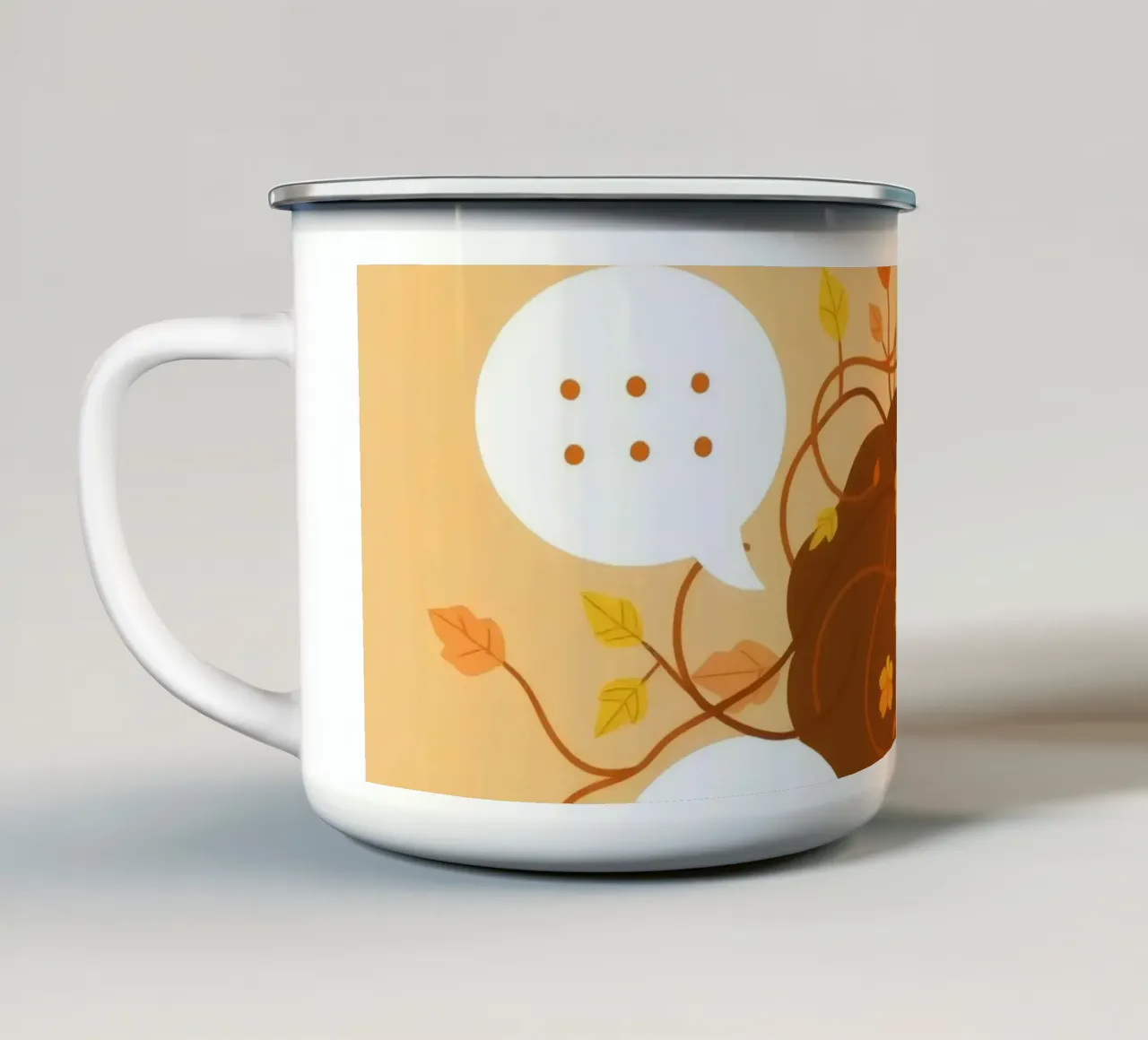 mente con pensieri floreali ed elementi della natura in un morbido autunno tazza in smalto da DesignDoodle