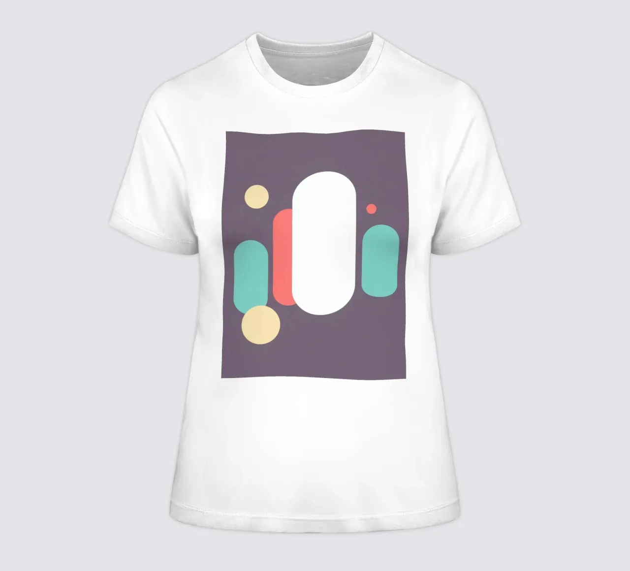 Abstract geometric shapes in soft colors on muted backgroud women's fitted t-shirt by DesignDoodle
