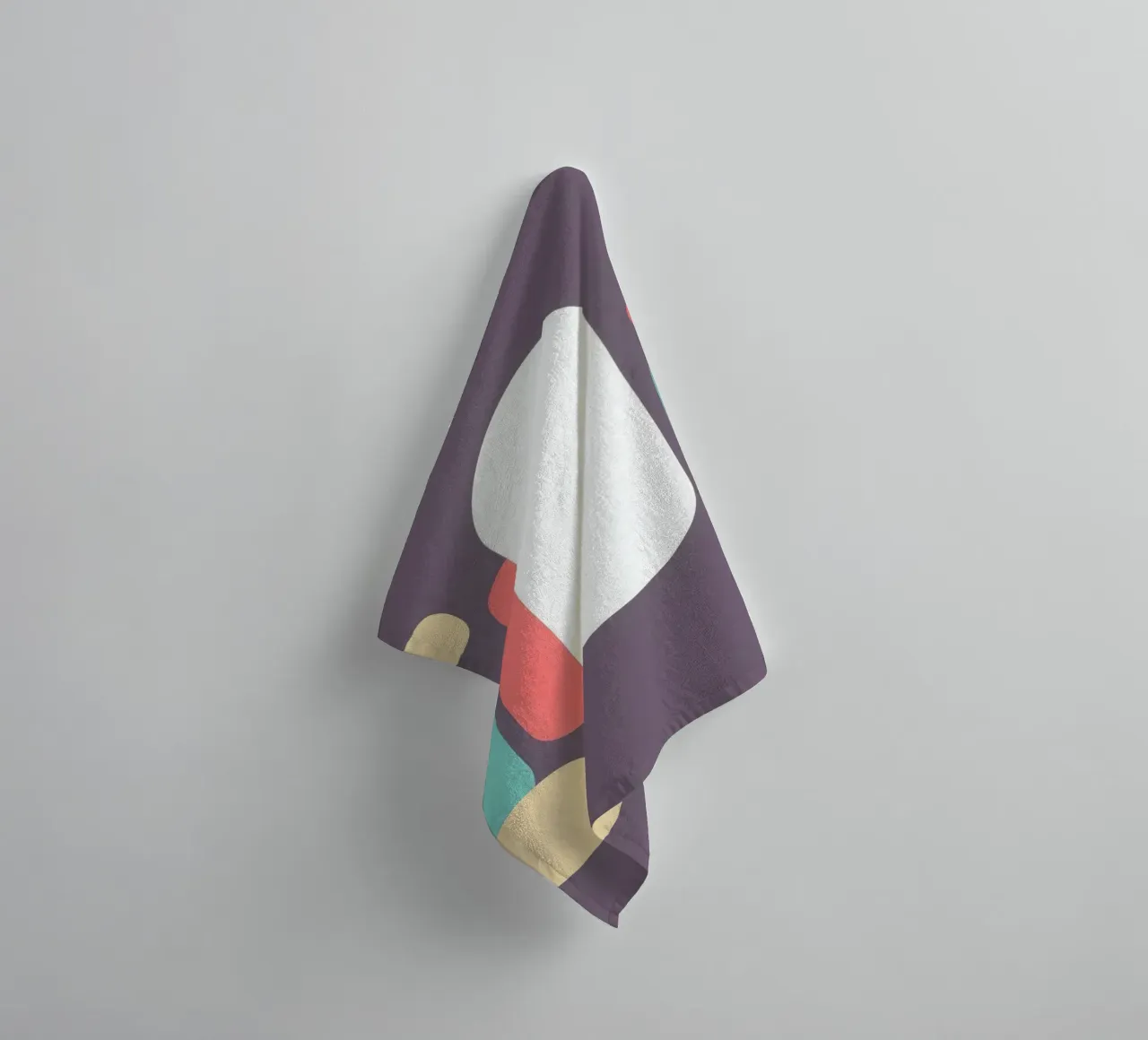 Abstract geometric shapes in soft colors on muted backgroud towel by DesignDoodle
