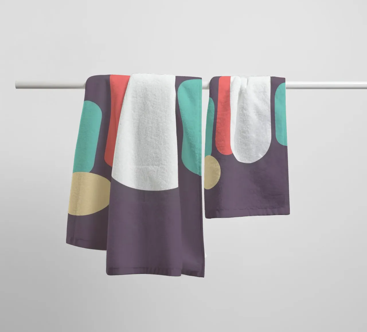 Abstract geometric shapes in soft colors on muted backgroud towel by DesignDoodle