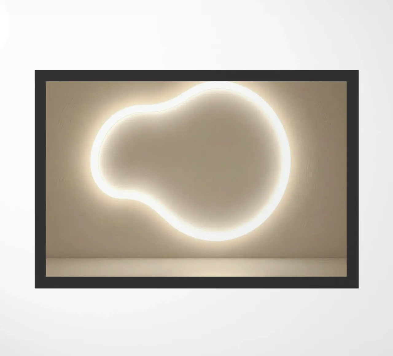 Light installation creates soft glow against neutral wall doormat by DesignDoodle