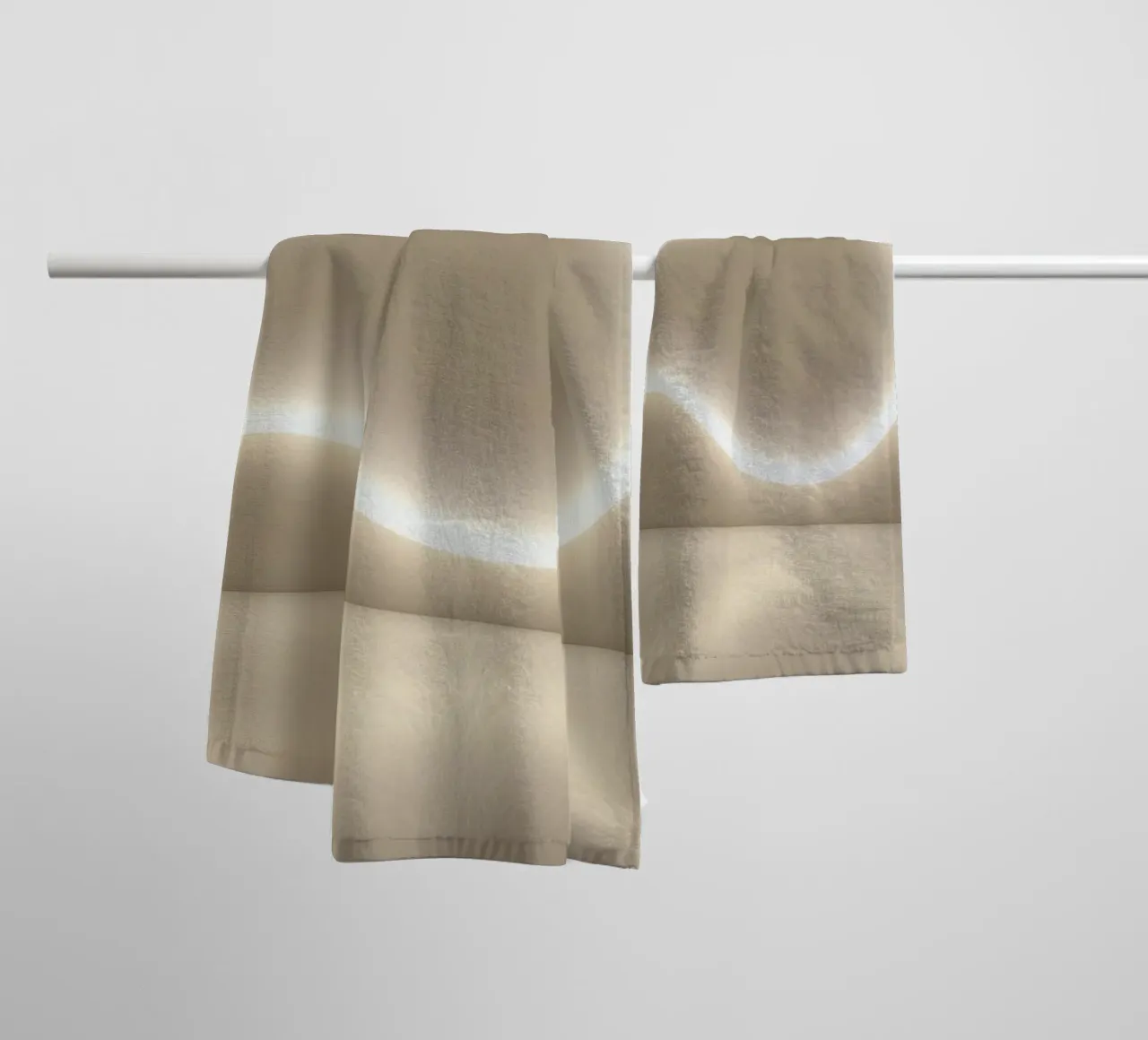 Light installation creates soft glow against neutral wall towel by DesignDoodle