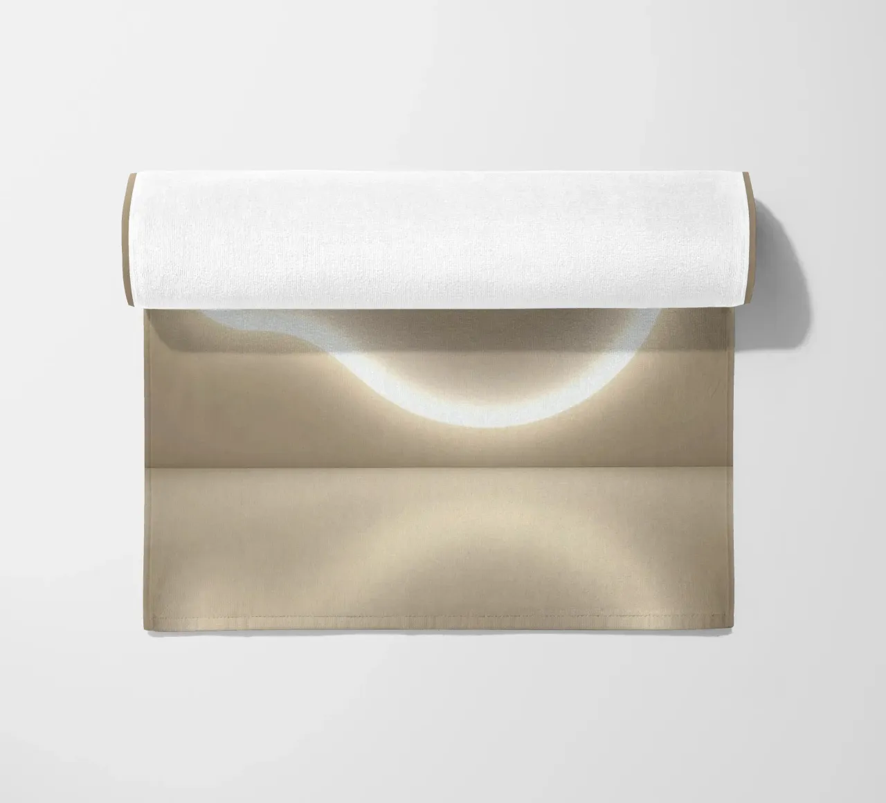 Light installation creates soft glow against neutral wall beach towel by DesignDoodle