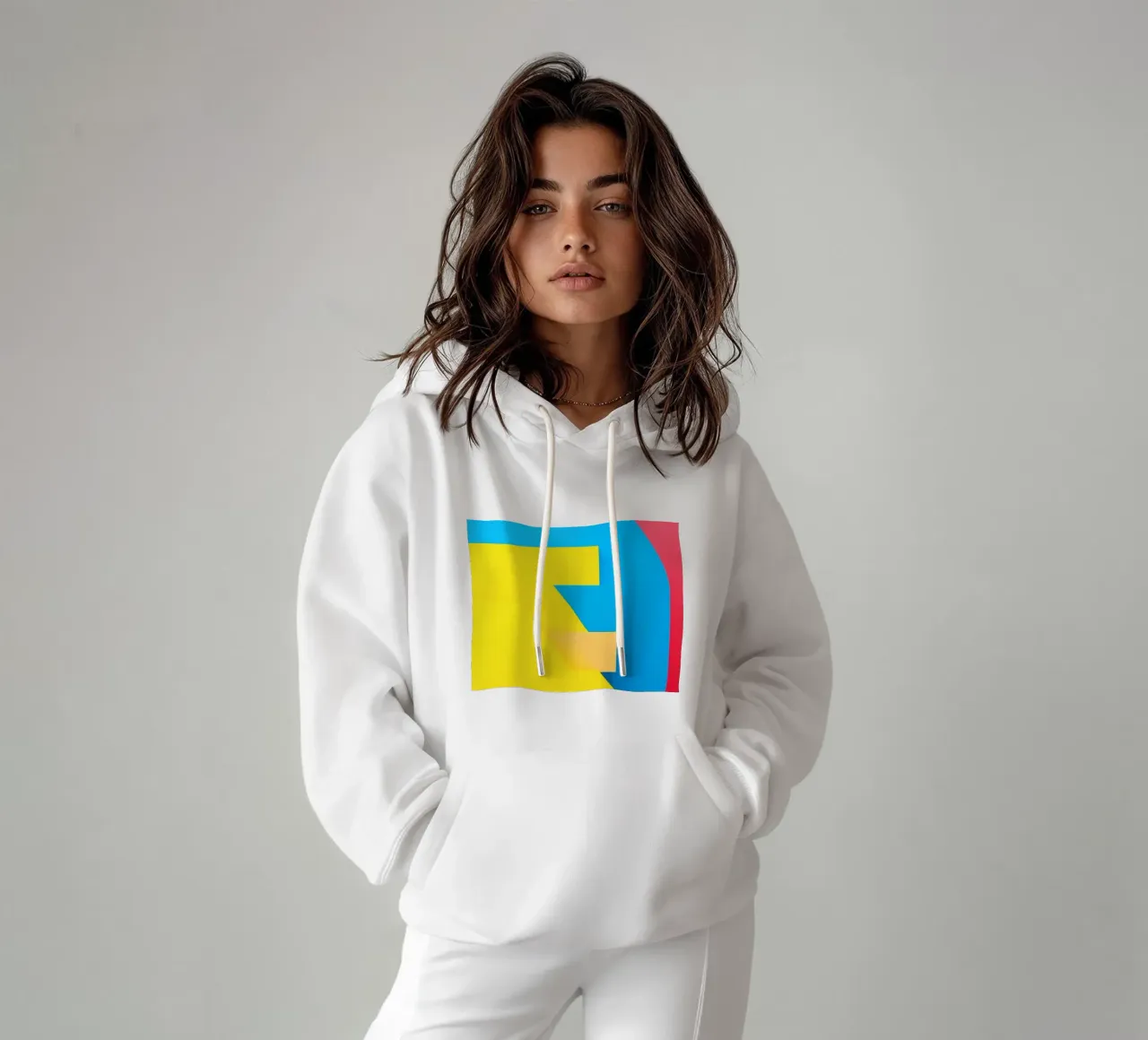 Forme geometriche colorate disposte in una vibrante composizione felpa con cappuccio da DesignDoodle