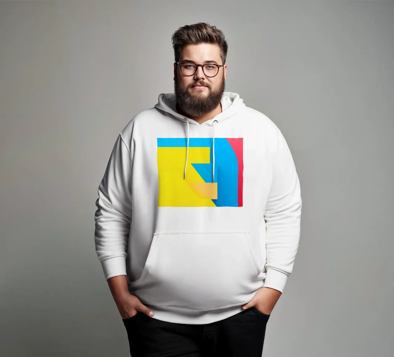 Forme geometriche colorate disposte in una vibrante composizione felpa con cappuccio da DesignDoodle