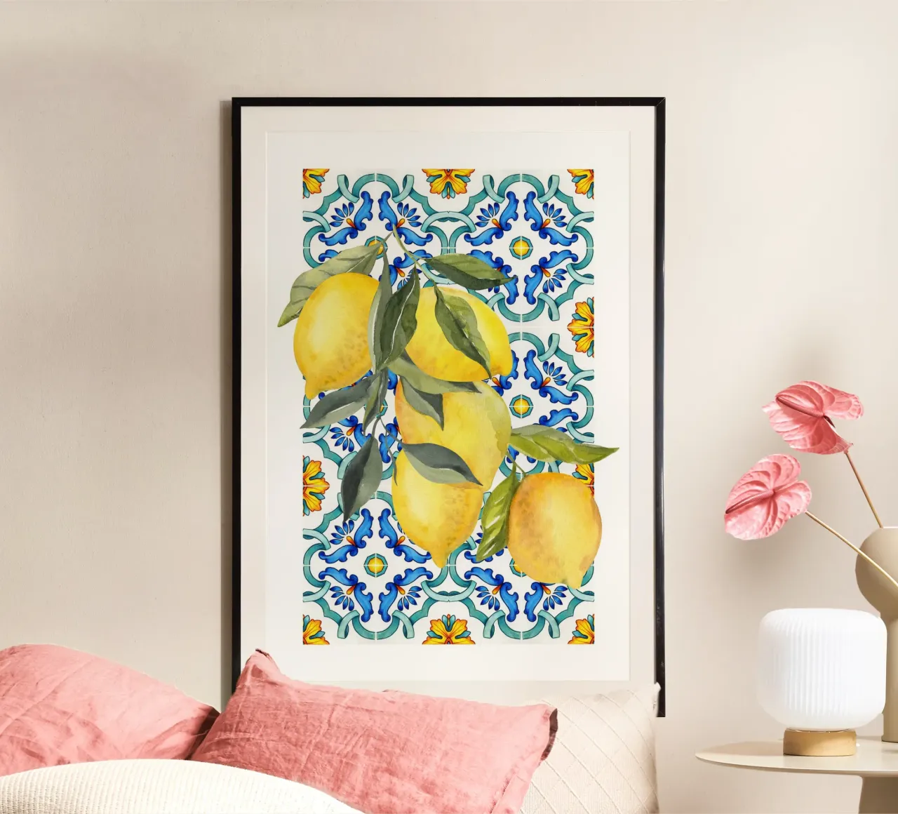 Zitrone Druck, Italien Wandkunst Poster mit Aluminium Rahmen von Bella Studio