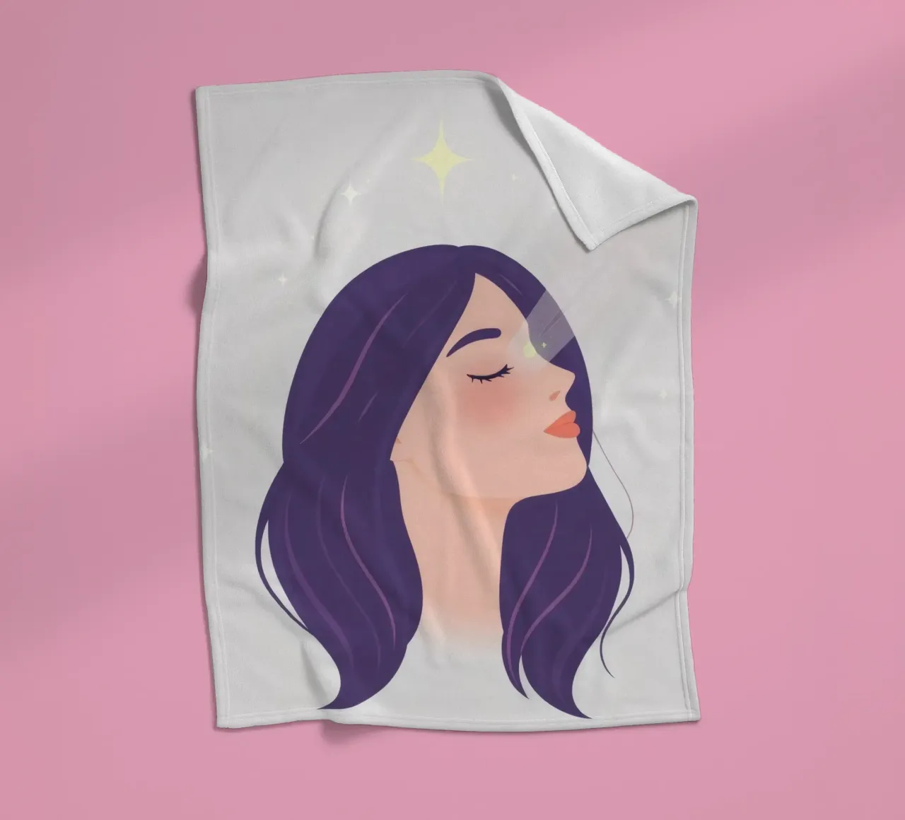 Donna con lunghi capelli viola sguardo verso l'alto espressione rilassata coperta in pile da DesignDoodle