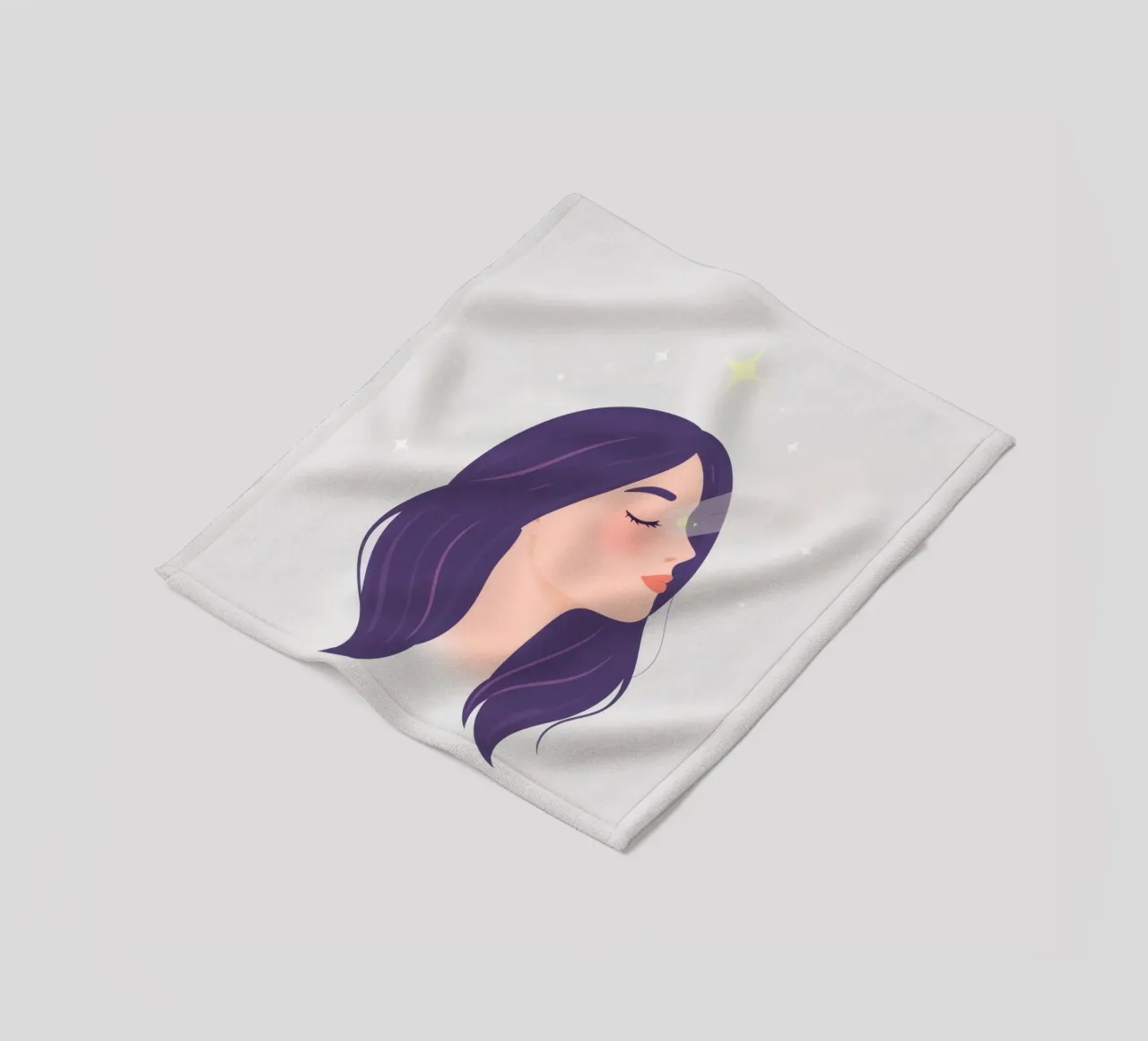 Donna con lunghi capelli viola sguardo verso l'alto espressione rilassata coperta in pile da DesignDoodle