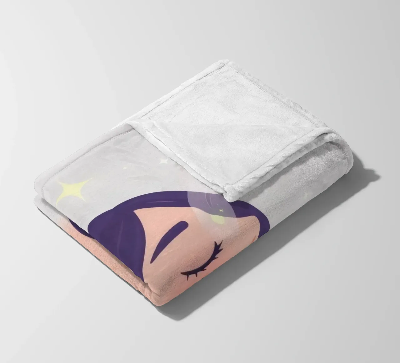 Donna con lunghi capelli viola sguardo verso l'alto espressione rilassata coperta in pile da DesignDoodle