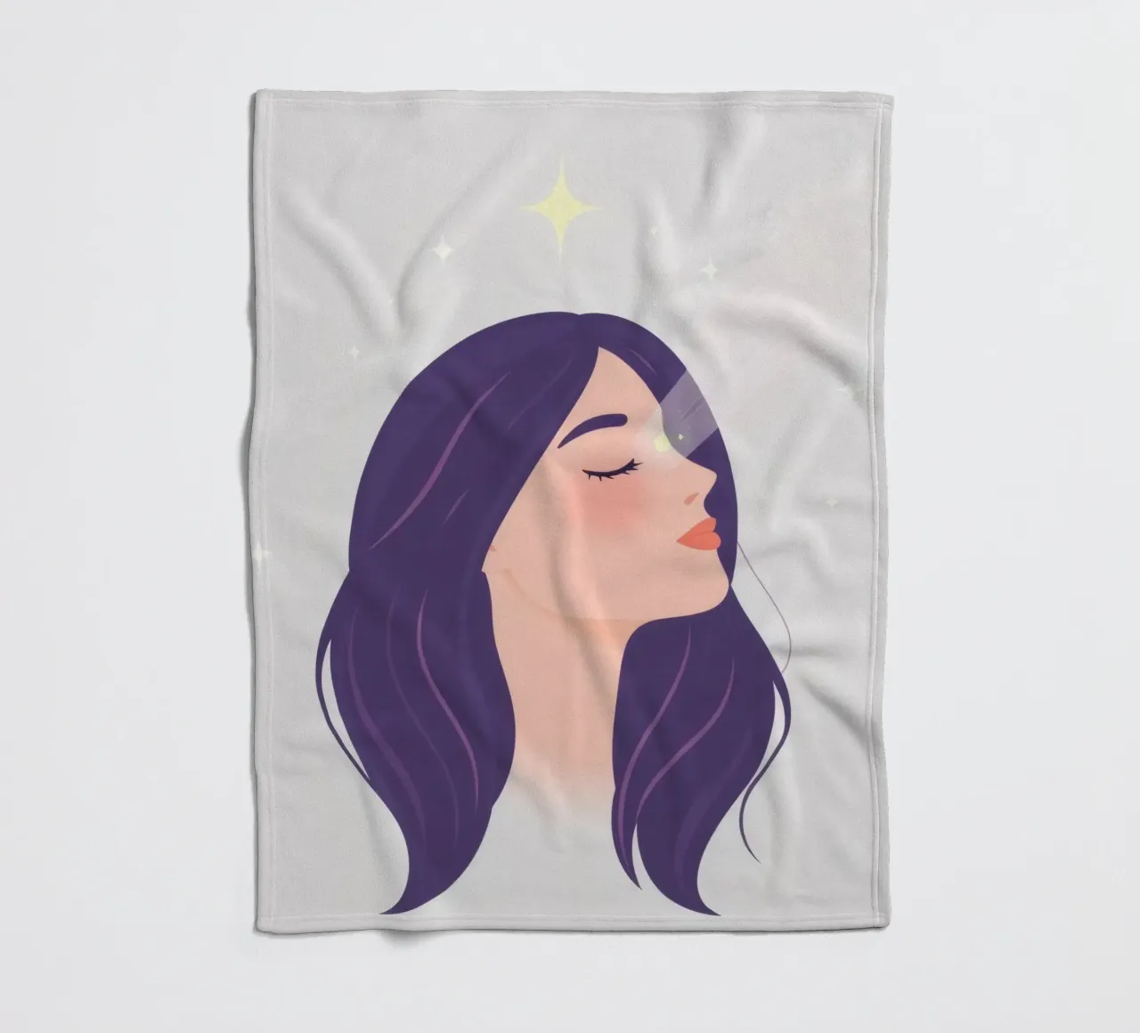 Donna con lunghi capelli viola sguardo verso l'alto espressione rilassata coperta in pile da DesignDoodle