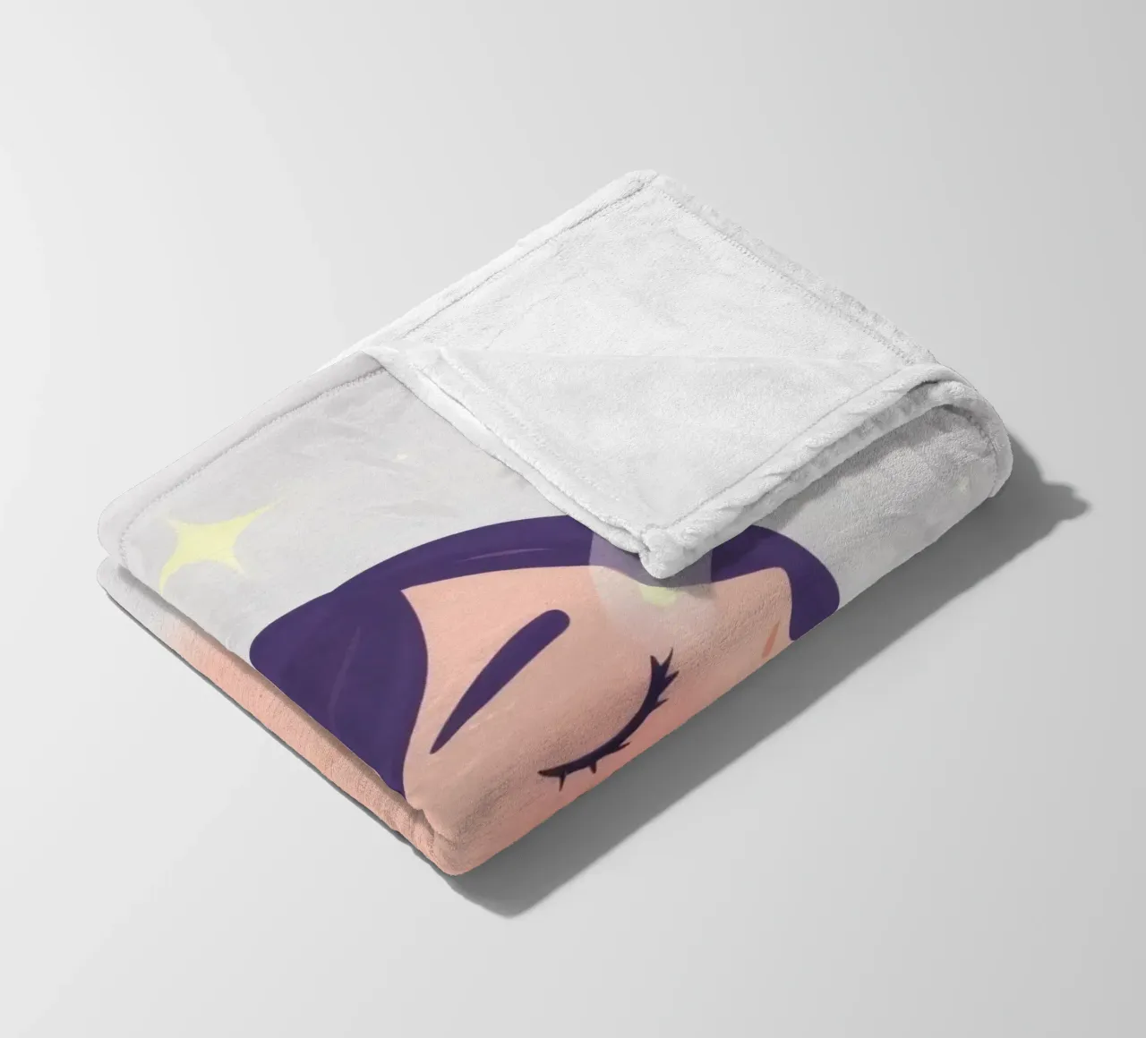 Donna con lunghi capelli viola sguardo verso l'alto espressione rilassata coperta in pile da DesignDoodle