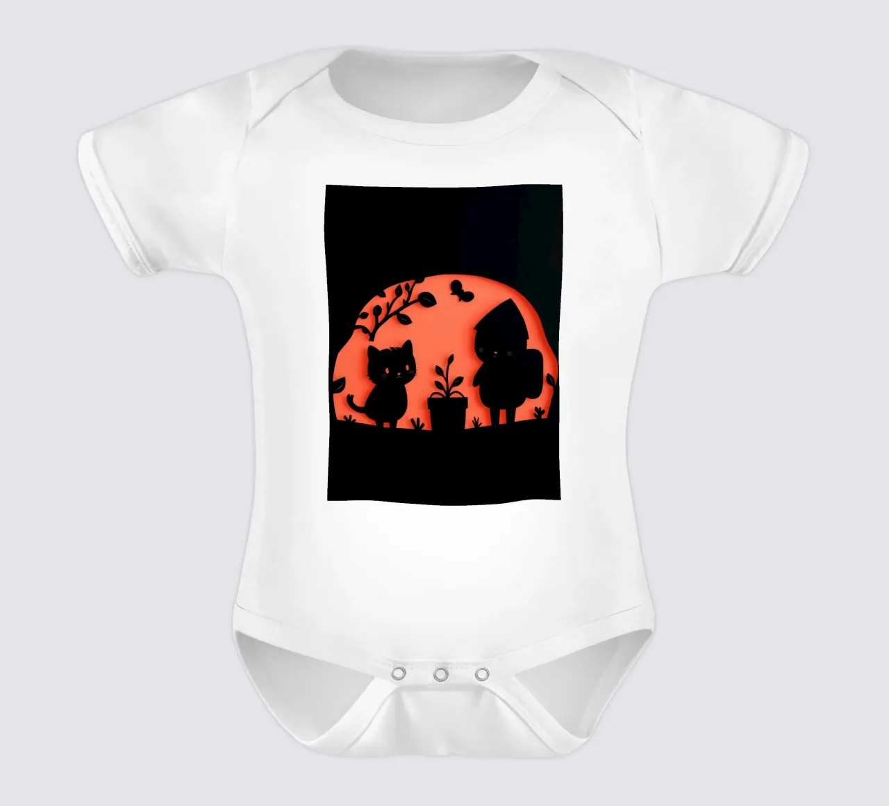 Silhouette di un personaggio e di un gatto che interagiscono body neonato maniche corte da DesignDoodle