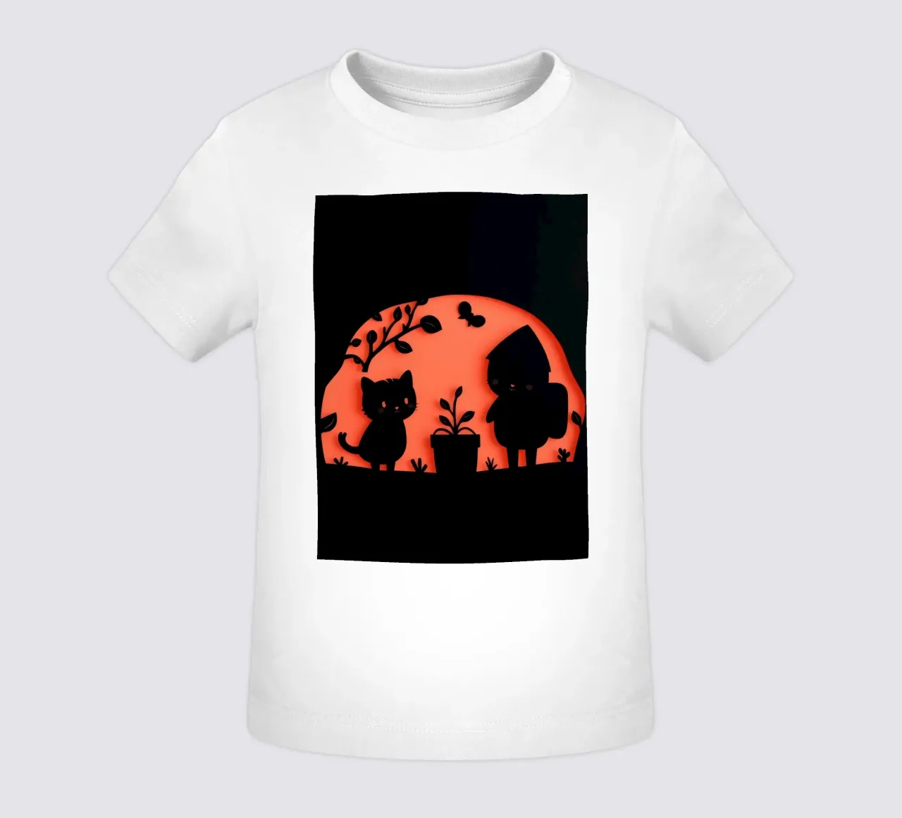 Silhouette di un personaggio e di un gatto che interagiscono maglietta neonato da DesignDoodle