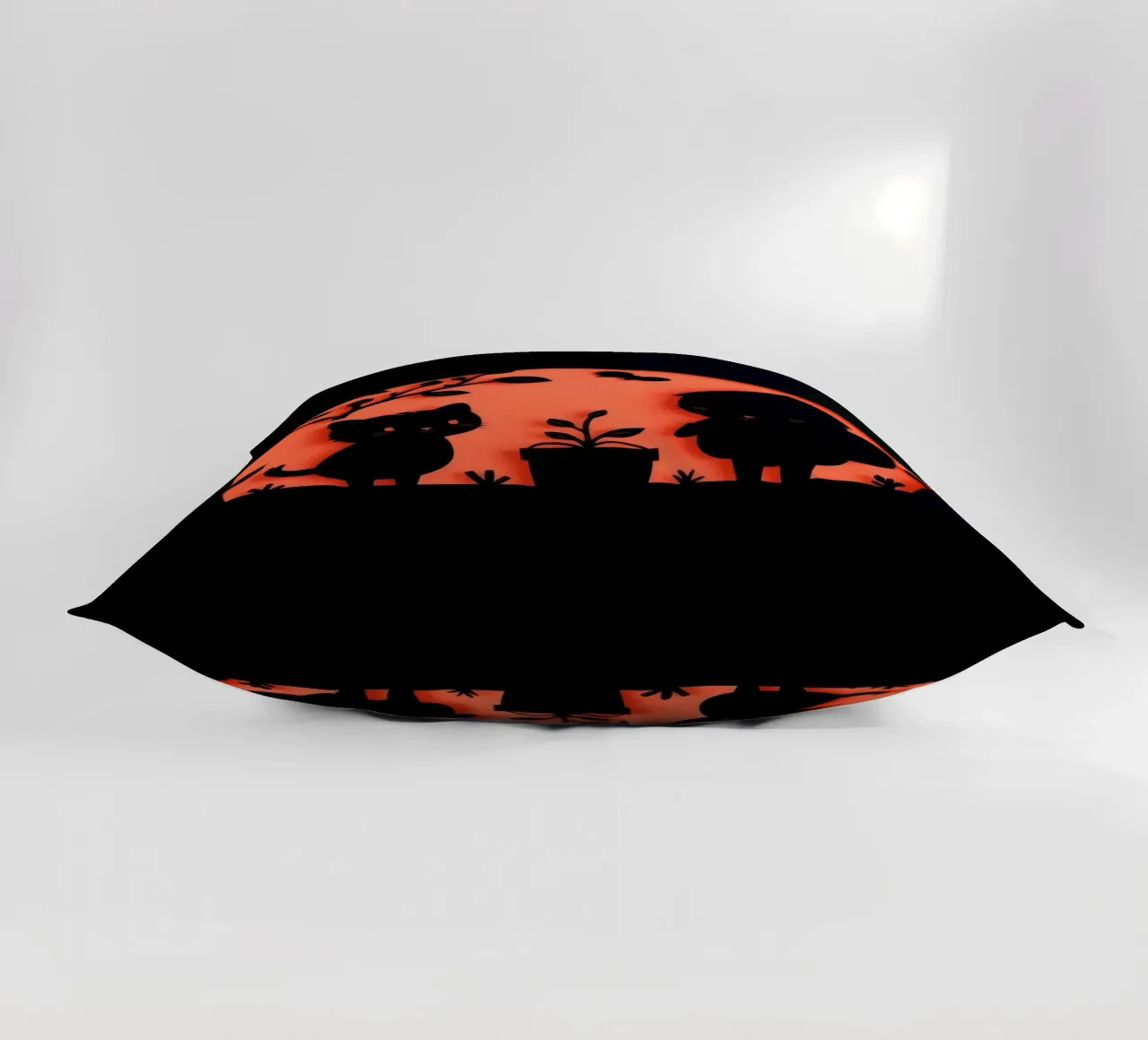 Silhouette of a character and a cat interacting decorative cushion by DesignDoodle