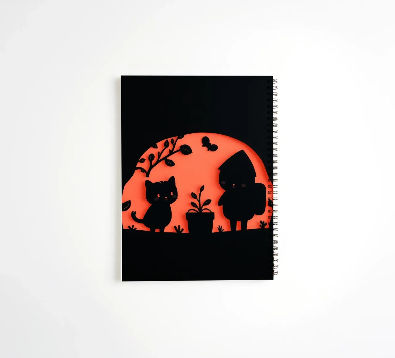 Silhouette of a character and a cat interacting spiral notebook by DesignDoodle