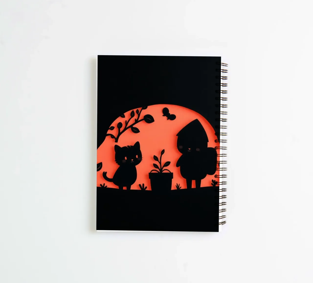 Silhouette of a character and a cat interacting spiral notebook by DesignDoodle