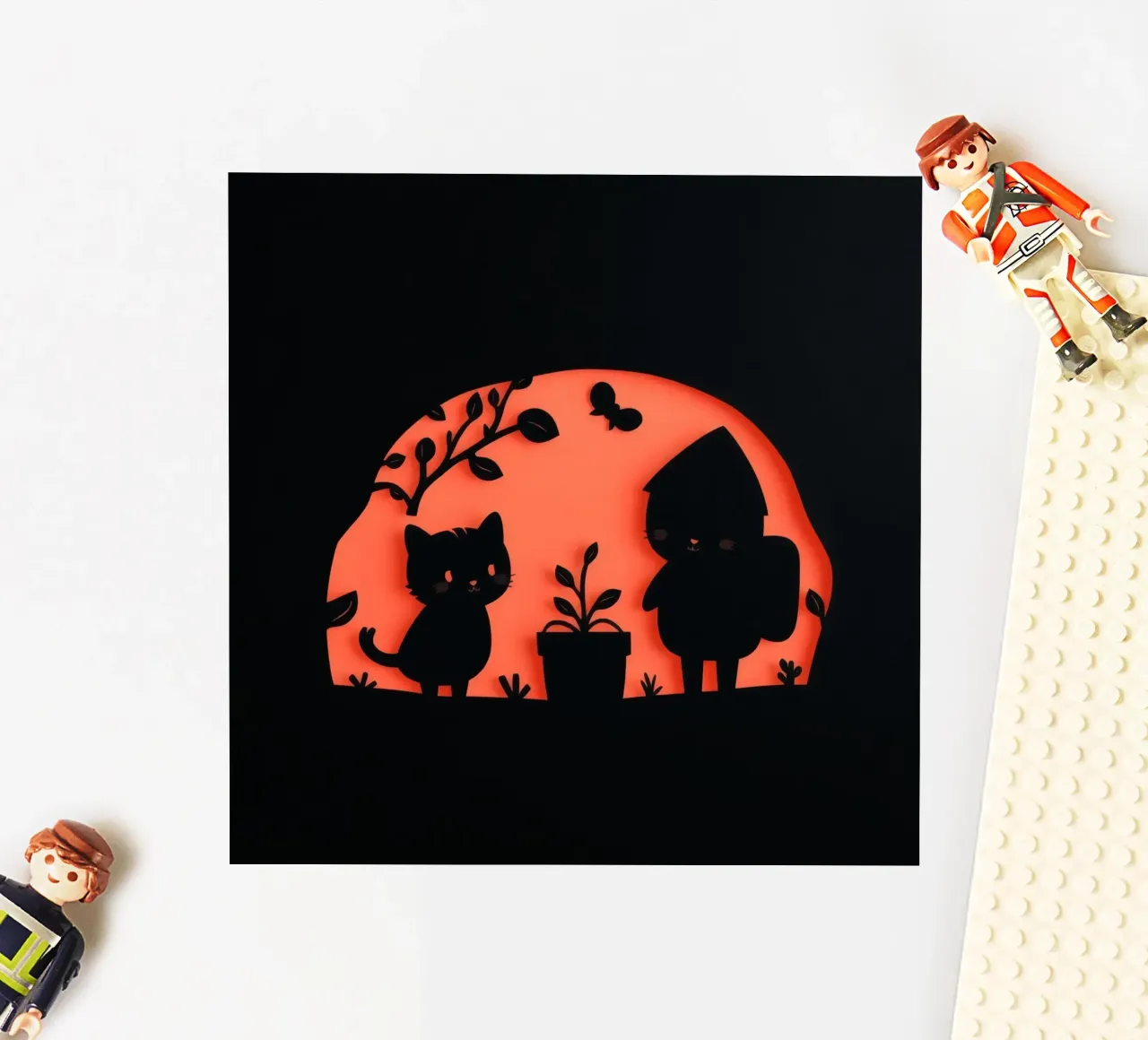 Silhouette of a character and a cat interacting sticker by DesignDoodle