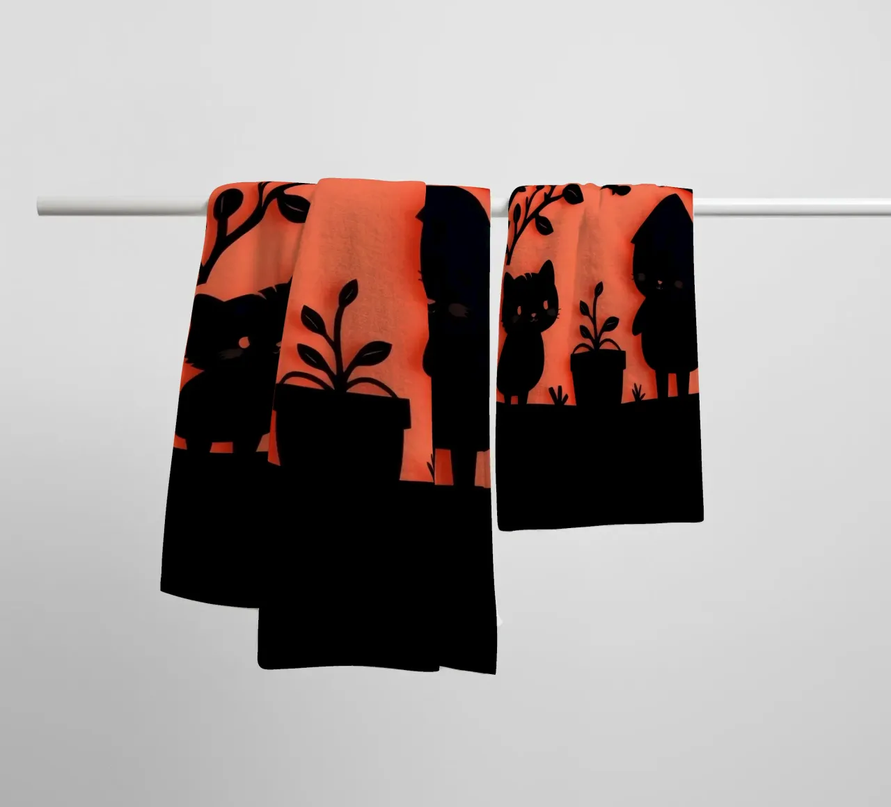 Silhouette of a character and a cat interacting towel by DesignDoodle