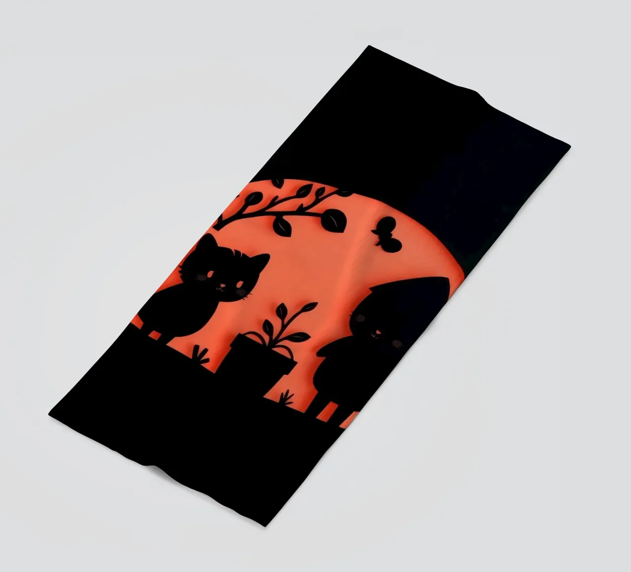Silhouette di un personaggio e di un gatto che interagiscono telo mare da DesignDoodle