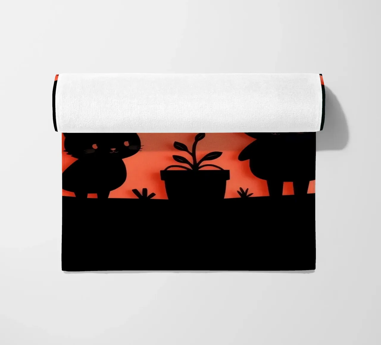 Silhouette di un personaggio e di un gatto che interagiscono telo mare da DesignDoodle