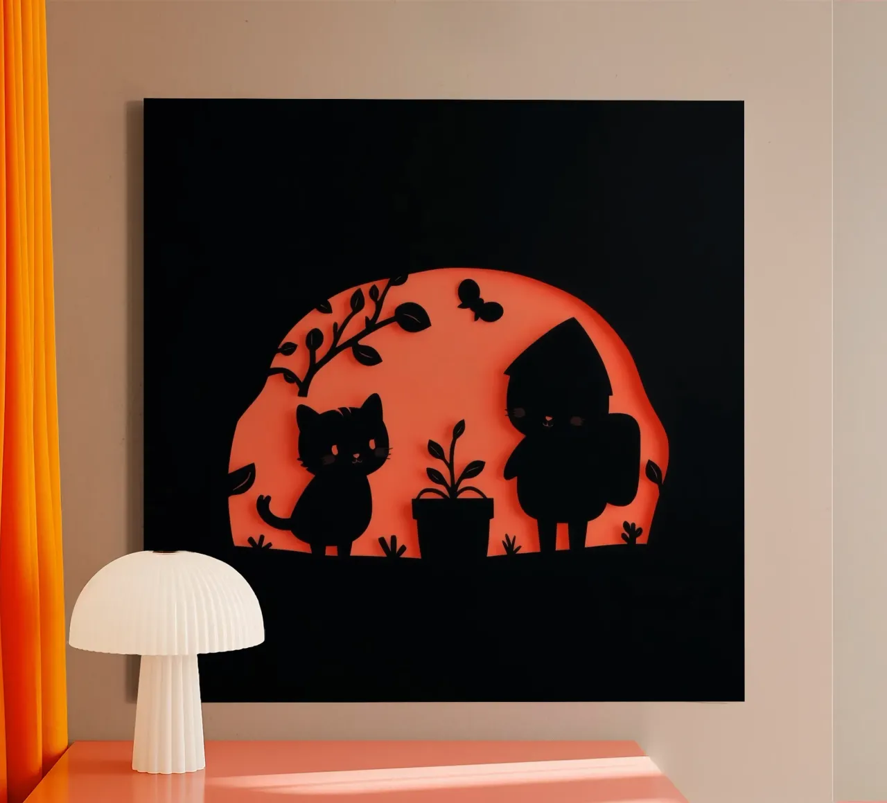 Silhouette of a character and a cat interacting canvas by DesignDoodle