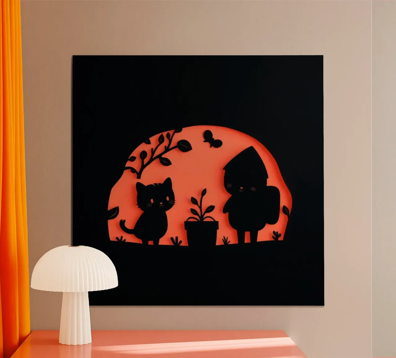 Silhouette of a character and a cat interacting hahnemühle by DesignDoodle