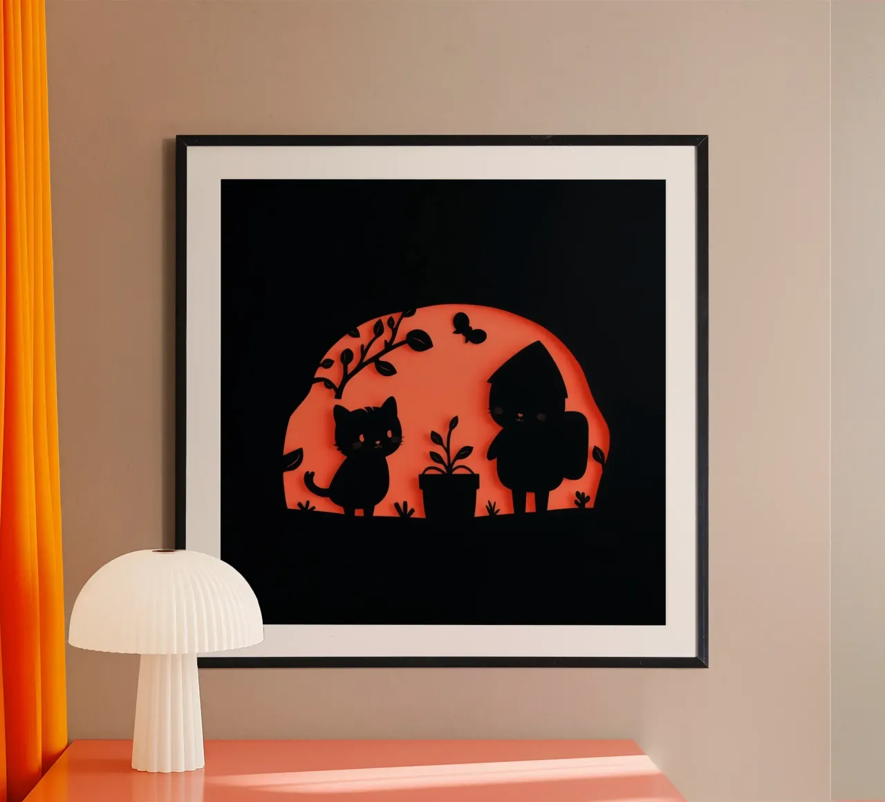 Silhouette of a character and a cat interacting hahnemühle by DesignDoodle