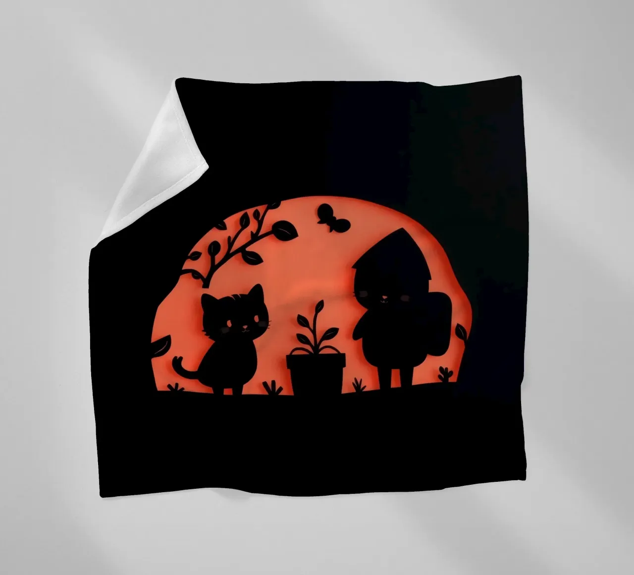 Silhouette of a character and a cat interacting fleece blanket by DesignDoodle