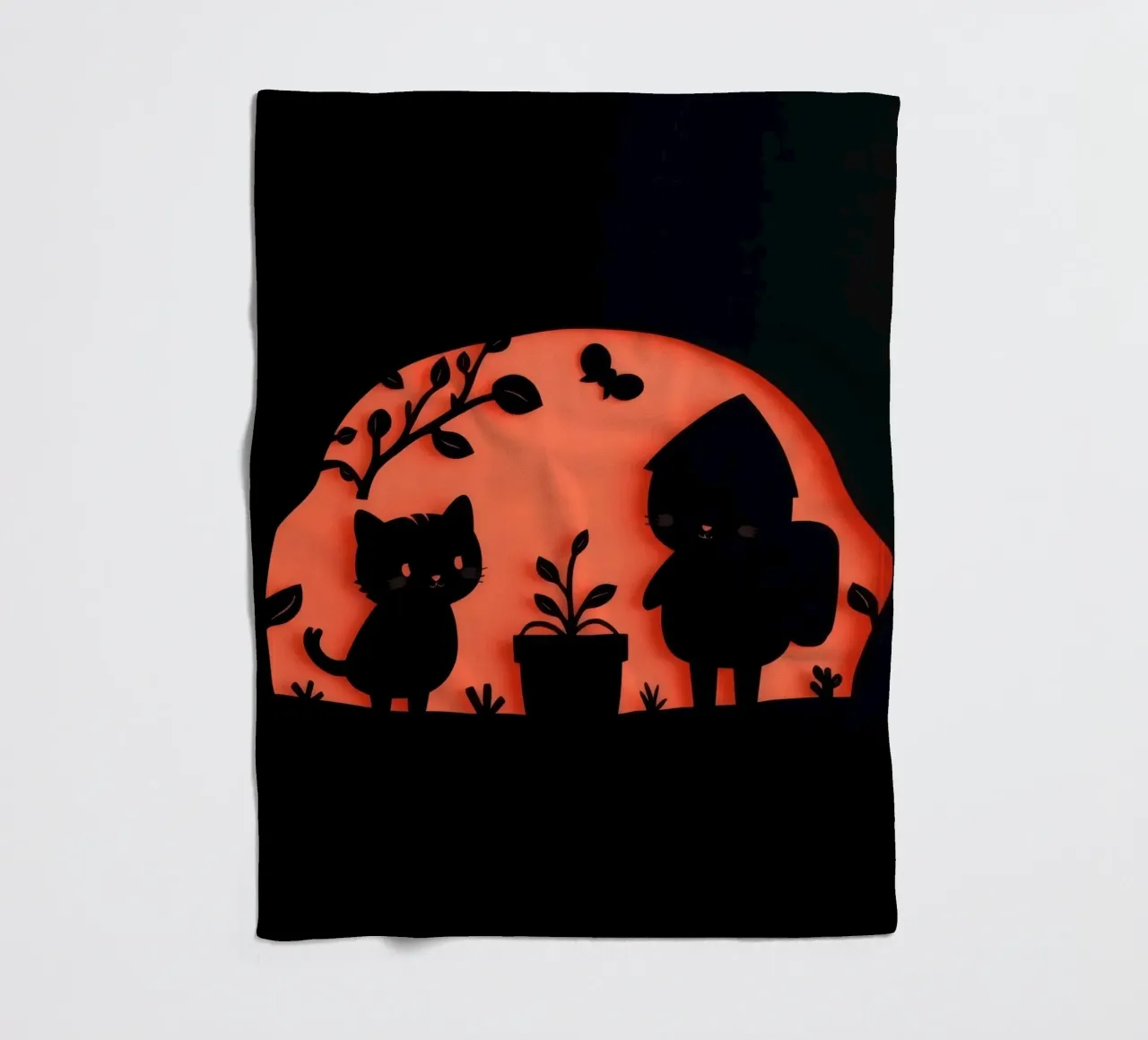 Silhouette of a character and a cat interacting fleece blanket by DesignDoodle