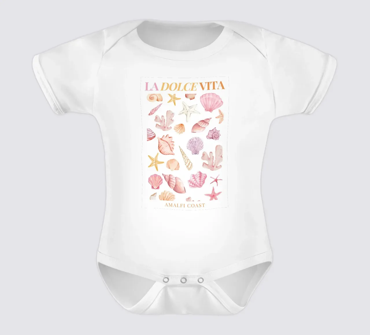 La Dolce Vita Sea Shell Print body neonato maniche corte da Bella Studio